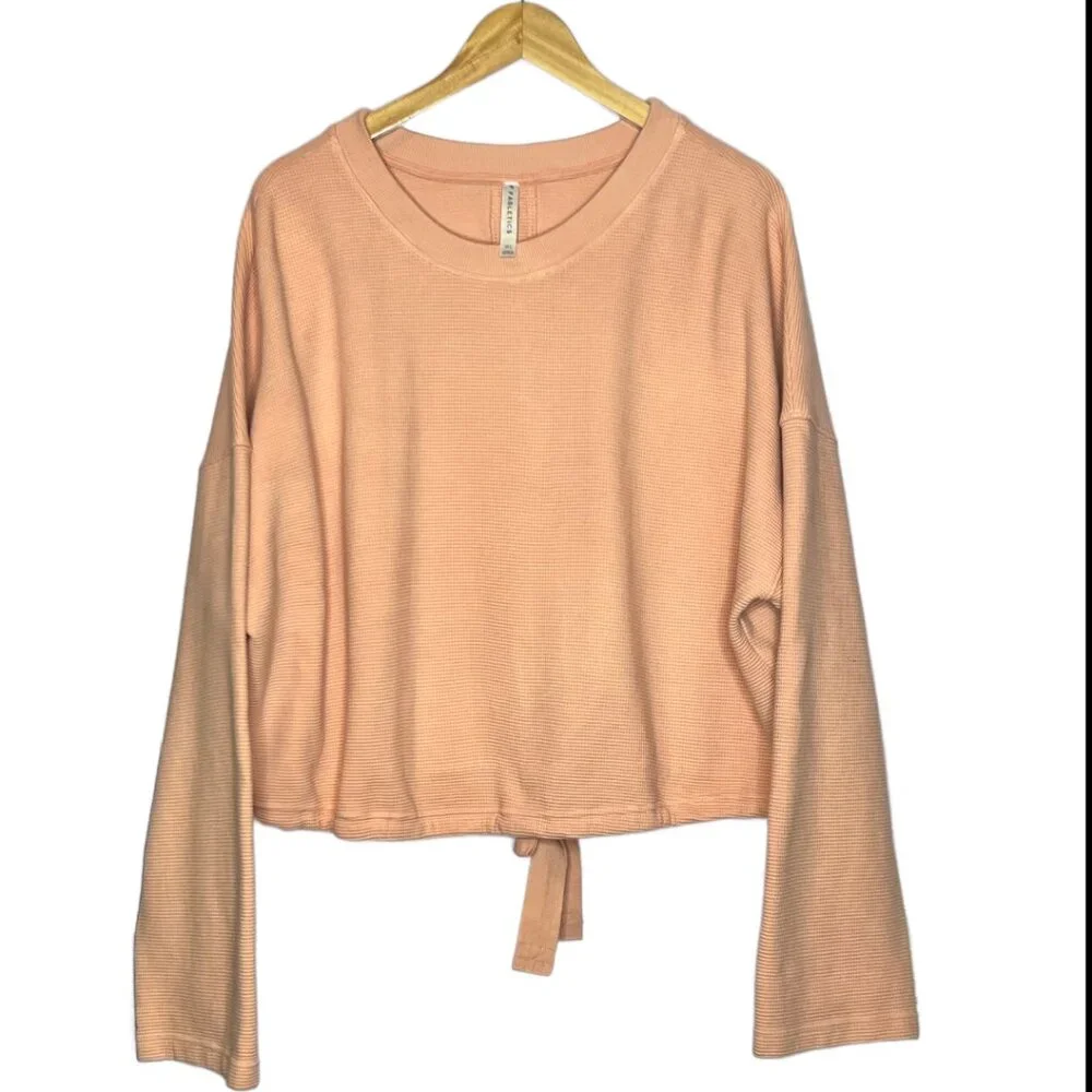🆕Fabletics Womens Anna Waffle Knit Crop Sweatshirt Sweater Pink Sz XL - Picture 5 of 9